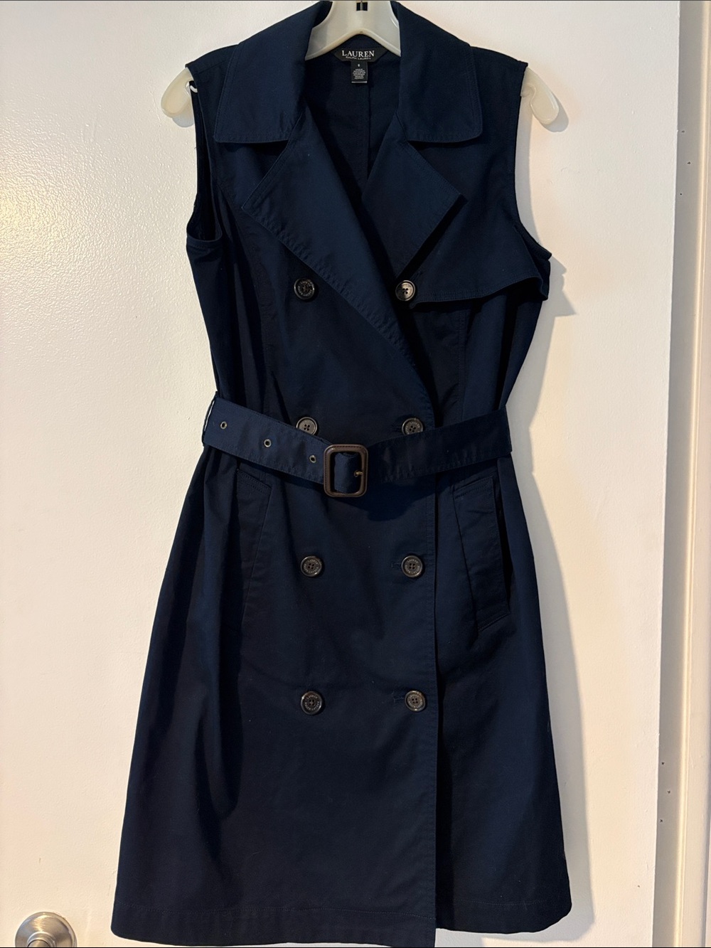 Lauren Ralph Lauren Navy Double-Breasted Sleeveless Trench Dress- NWOT-